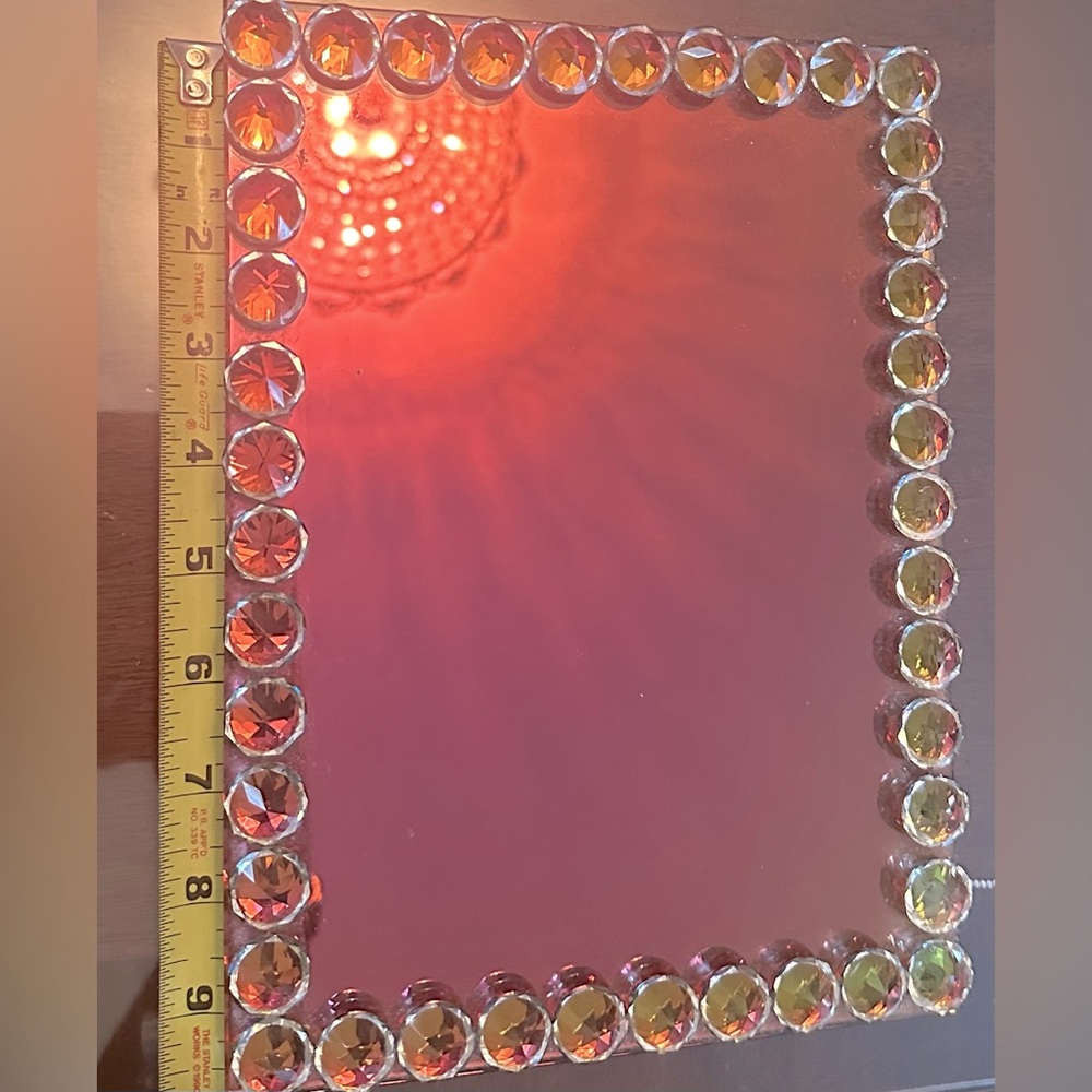 Gorgeous 9inX7in iridescent, crystal, mirror, vanity tray!